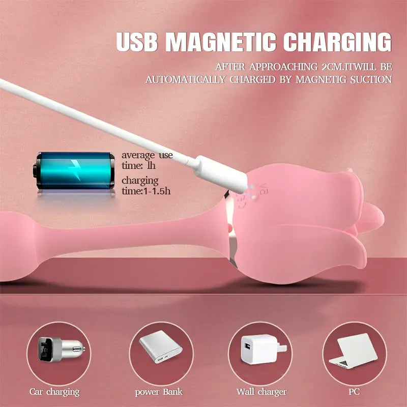 Rose Double Head Pleasure Tongue Vibrator