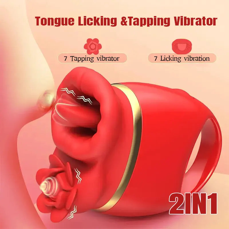 Dual-Action Rose Toy – Tongue Lick & Tapping Vibration