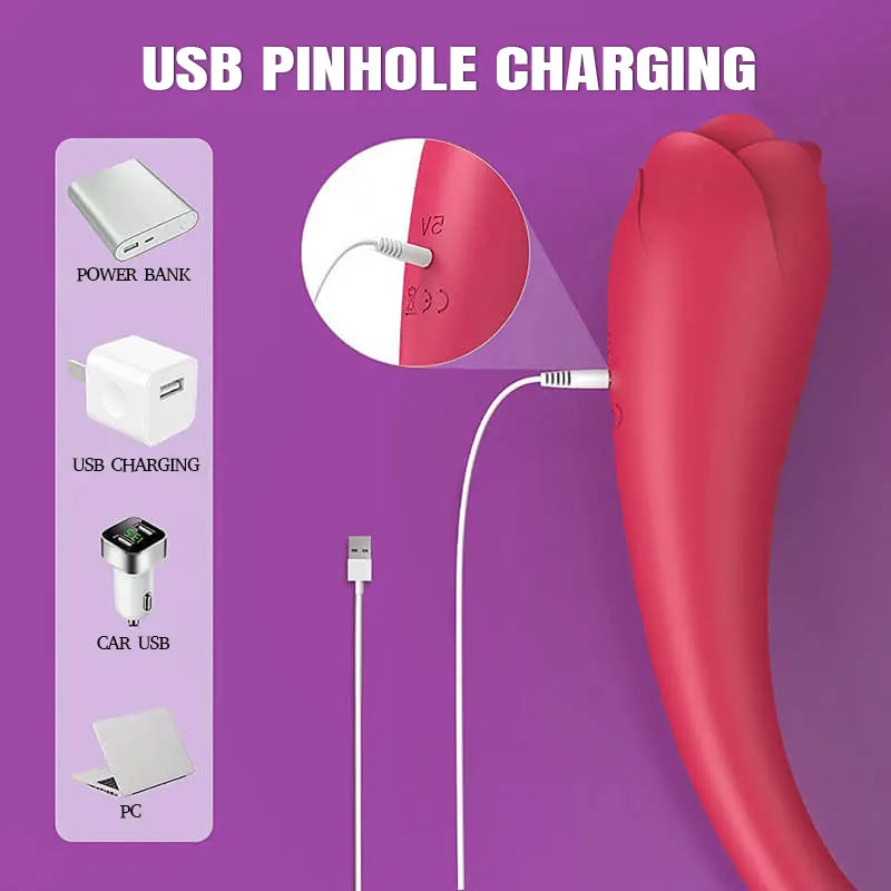 2-in-1 Rose Vibrator with Tongue Licking