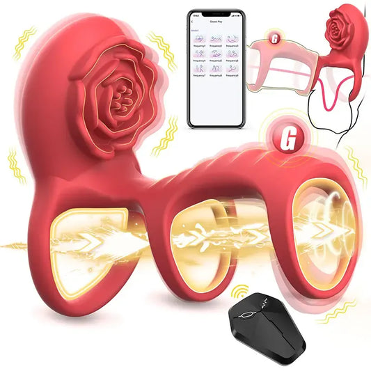 Rose Triple-Ring Vibrating Cock Ring