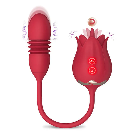 Rose Thrusting Licking Vibrator Toy