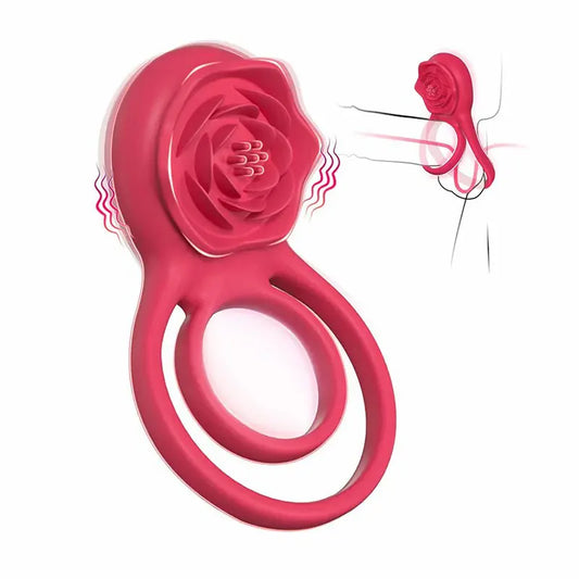 Rose-Shaped Vibrating Dual Cock Ring