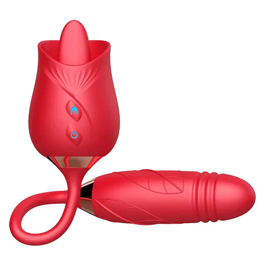 Dual Tongue Thrusting Rose Vibrator