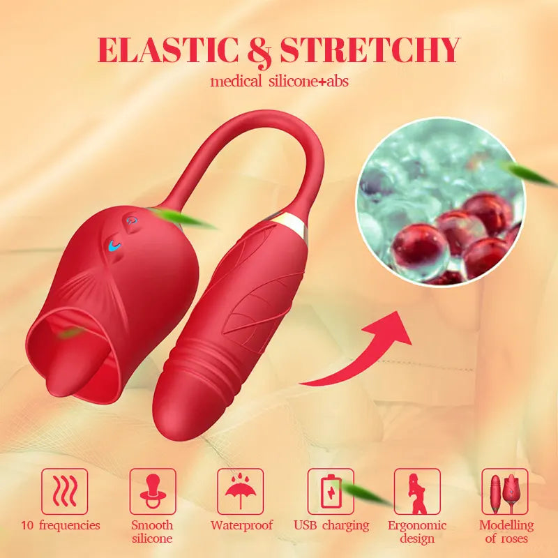 Dual Tongue Thrusting Rose Vibrator