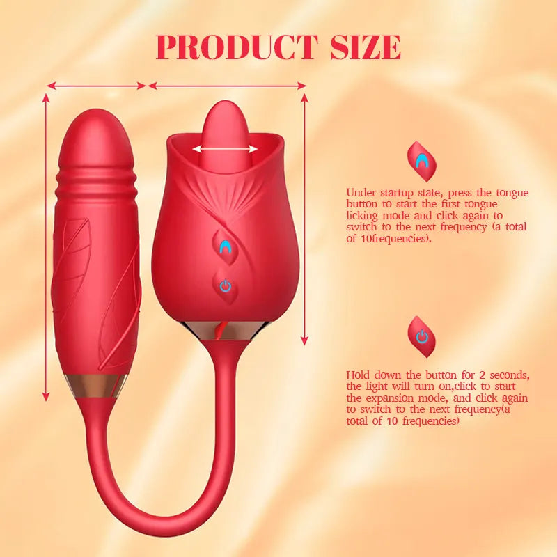 Dual Tongue Thrusting Rose Vibrator