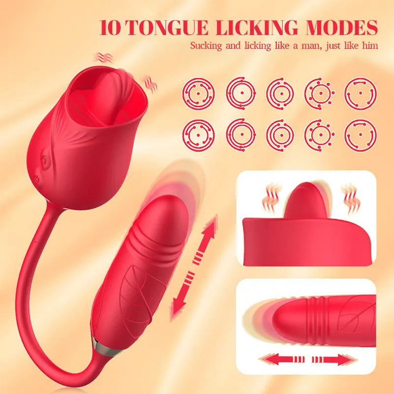 Dual Tongue Thrusting Rose Vibrator